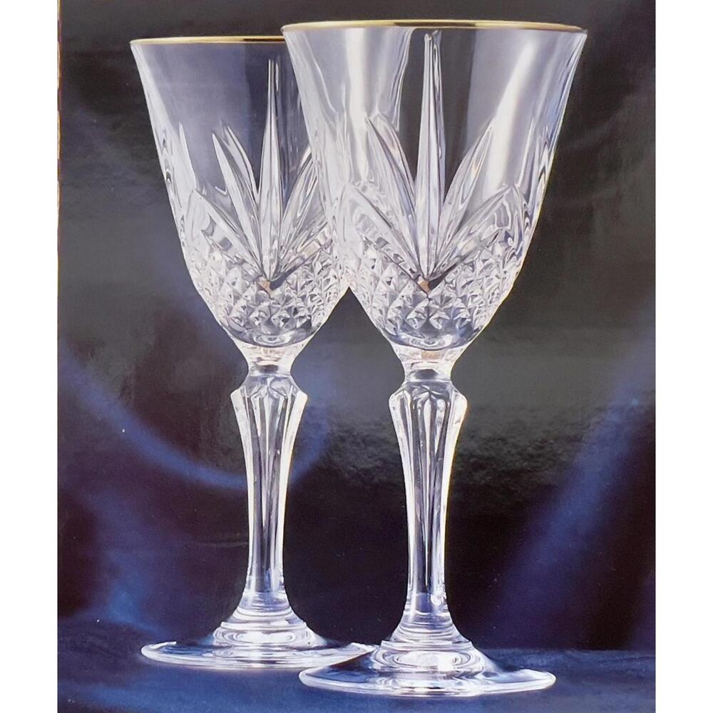 Cristal de Flandre Salzburg Goblets Set of 4 -7 3/4 oz Gold Rim 24% PbO France